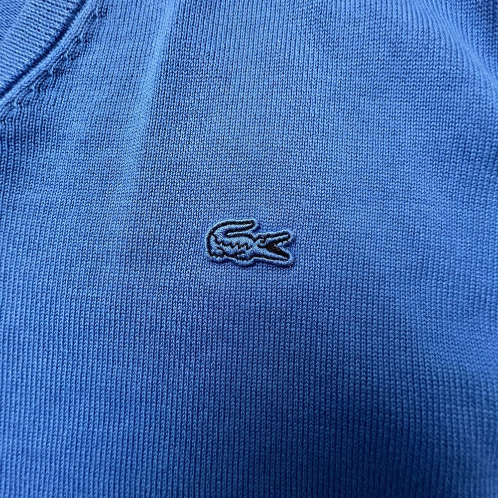 Lacoste Sweater Men's Size 4 (Medium) Blue Cotton V Neck Crocodile Logo Pullover - Picture 12 of 13